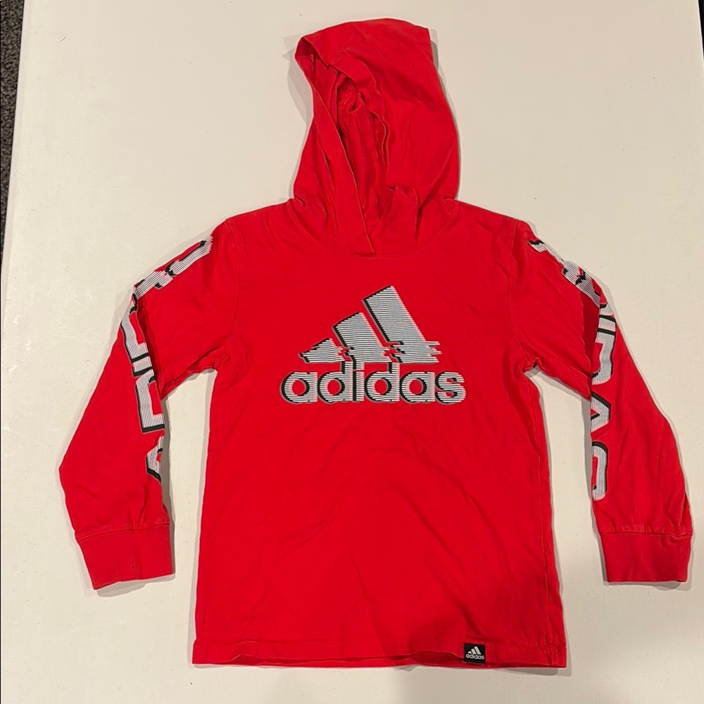 Adidas Red Hoodie Sweatshirt with Three Stripes